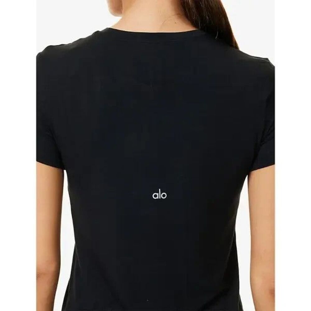 Alo Yoga All Day Relaxed Fit Stretch-Jersey T-Shirt Black Womens Sz XS Gym Yoga